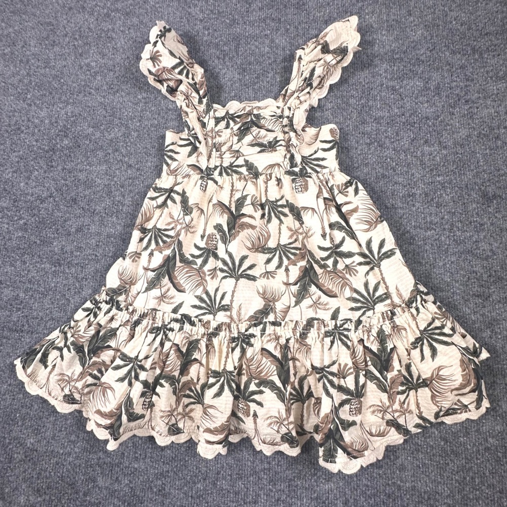 Tommy Bahama Girls 3T Tropical Palm Tree Pineapple Ruffle Tiered Dress Ivory